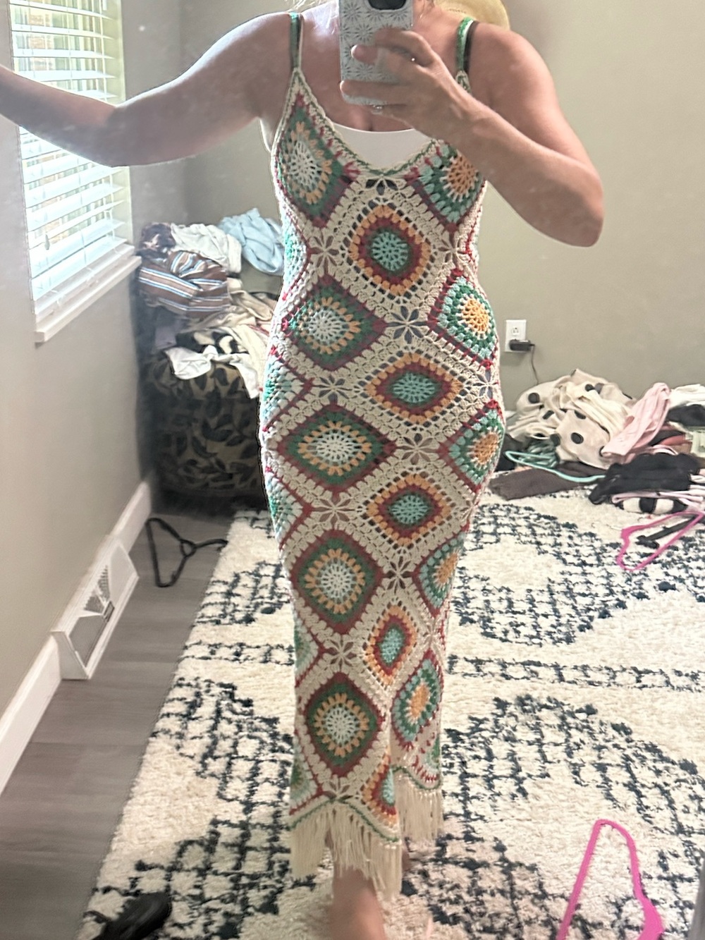 Multicolor Crochet Maxi Dress with Fringe